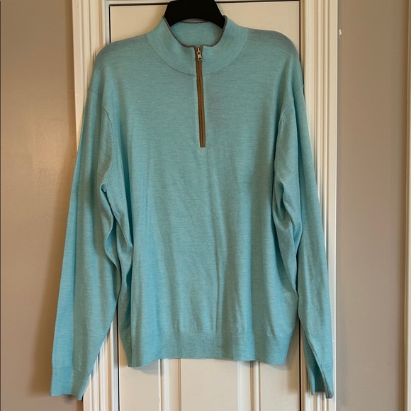 Peter Millar Light Aqua Half-Zip Merino Wool Sweater NWT Sz XL